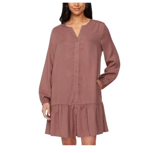 Buffalo David Bitton Mocha Brown Boho Peasant Mini Dress Pockets NWT - Picture 3 of 13